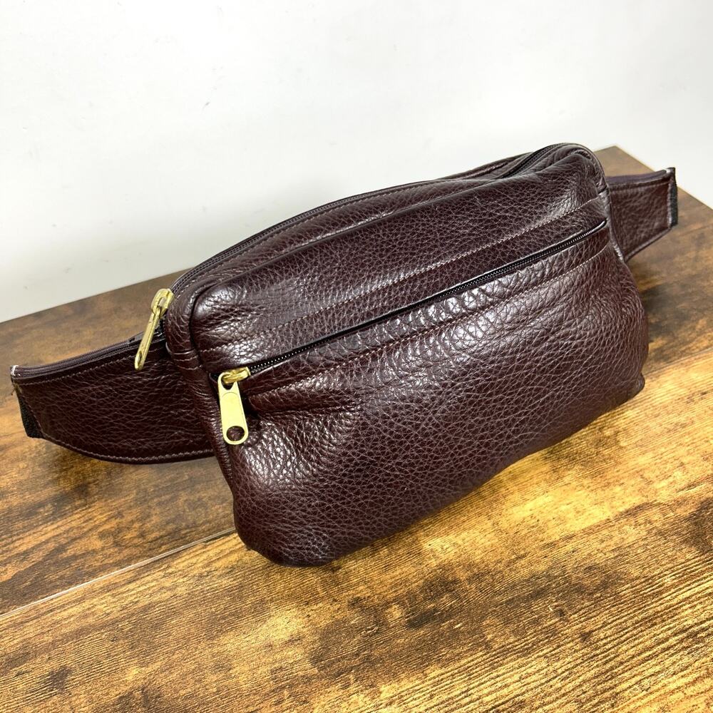 LIBAIRE Vintage Pebbled Leather Fanny Belt Bag Purse Brown Made In USA